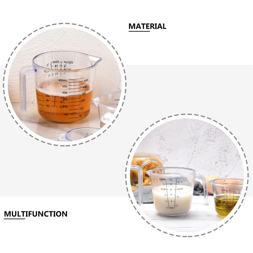 

3pcs Plastic Measuring Cups Milk Baking Kitchen Use Clear PP Water Juice Nut Container Leakproof Comfort Grip 120ml 250ml 500ml