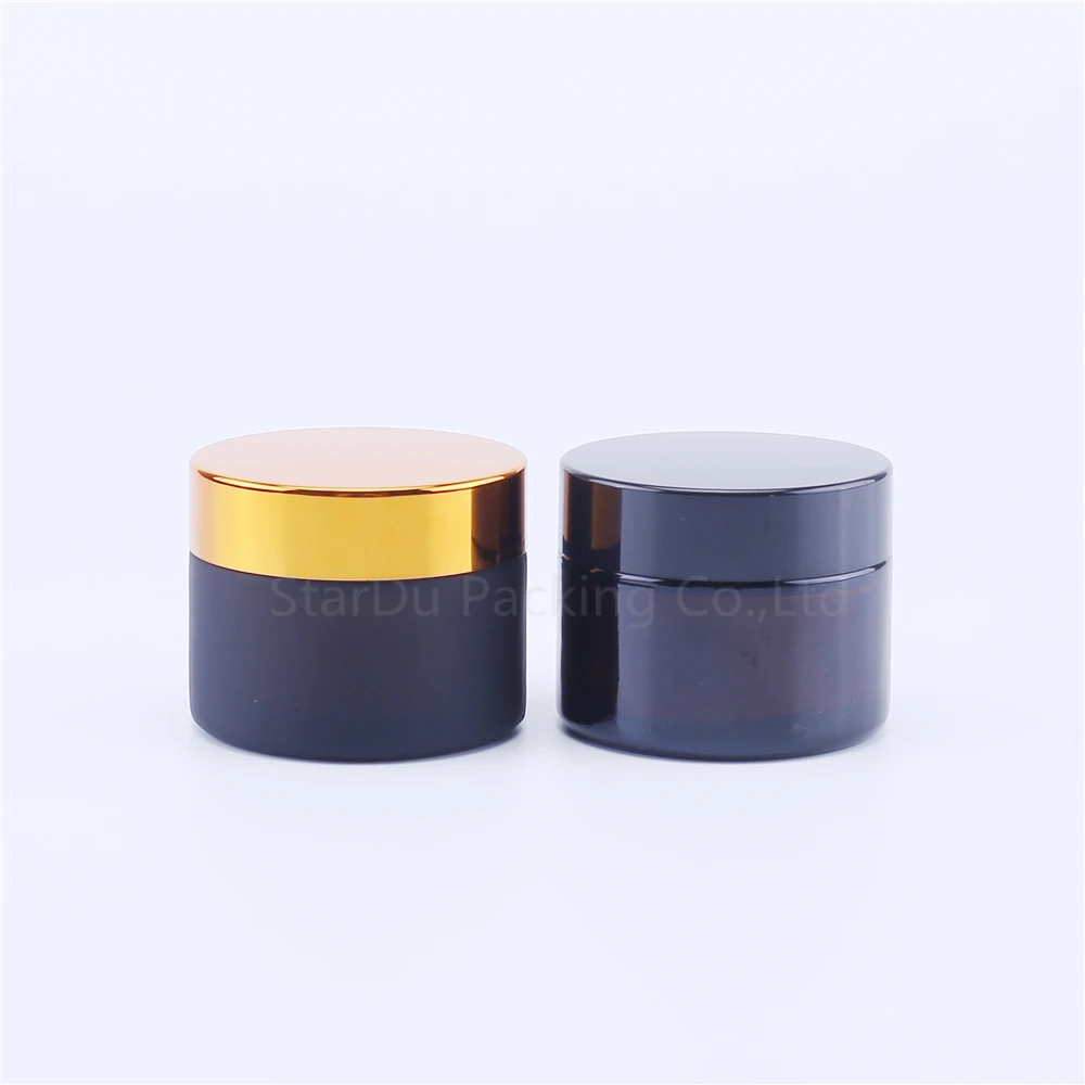 120pcs 50g Amber Glass Cream Jars Cosmetic Packaging With Lid Plastic Caps & Inner Liners Round Empty Small Glass Jars