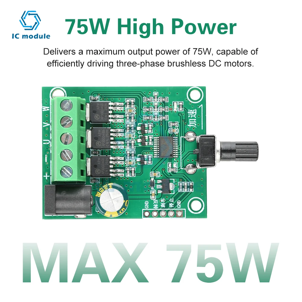 Three-Phase Brushless DC Motor Driver Board DC 5-24V 75W ESC Driver Board Speed Control module for HDD Fan Industrial Cooling