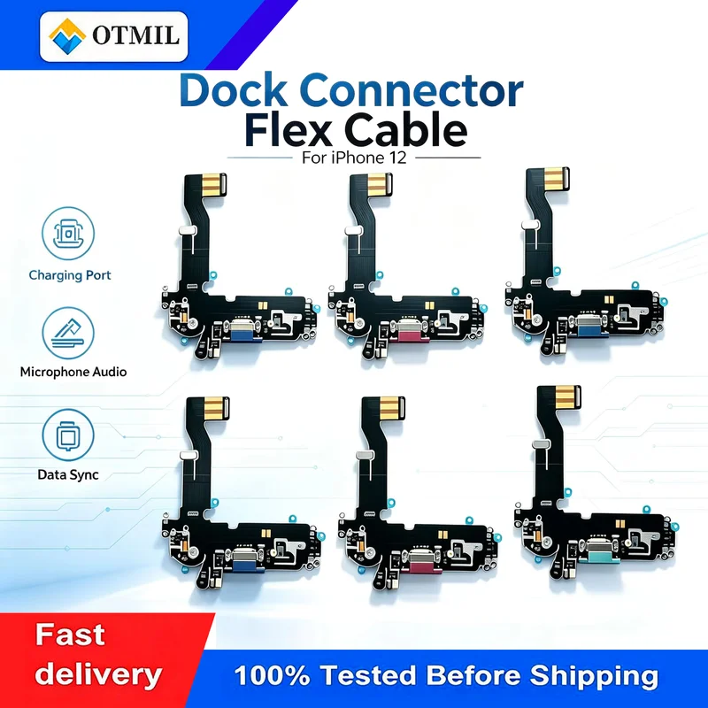 For iPhone 12 With Microphone Data Sync Easy Installation USB Charger Port Flex Cable Dock Connector Repair Parts 100% Tested