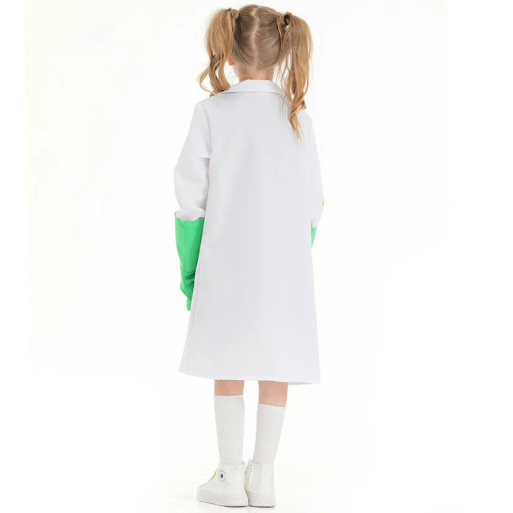 Adult Kids Mad Scientist Costume with Eyeglass Frames Bow Tie Gloves Magnifying Glasses 5Pc Kids Lab Coat Halloween Dress Up