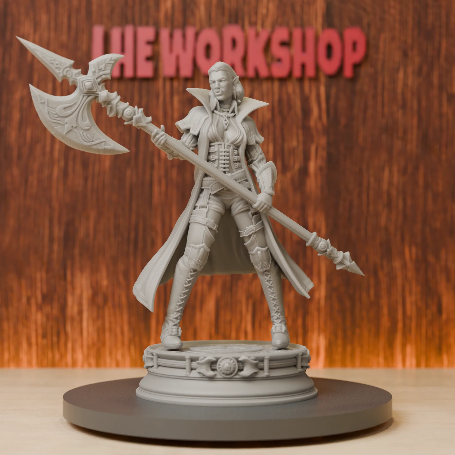 Half-Orc Fighter with Halberd Miniatures | 28mm-75mm | Resin 3D Printed DND Pathfinder Mini | Unpainted Grey