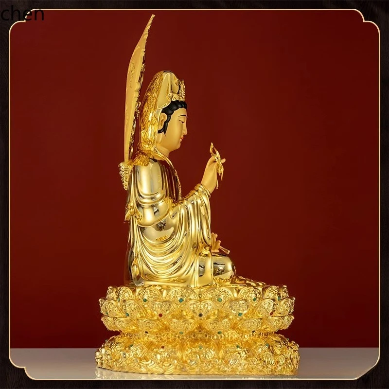 Cz pure copper gilt guanyin  for home worship  statue saha three saints nanhai guanyin statue sitting statue sitting lotus