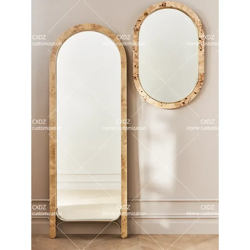 Medieval Style Wabi Sabi Solid Wood Full Length Floor Mirror Retro Makeup Mirror for Cloakroom Porch Home Decor