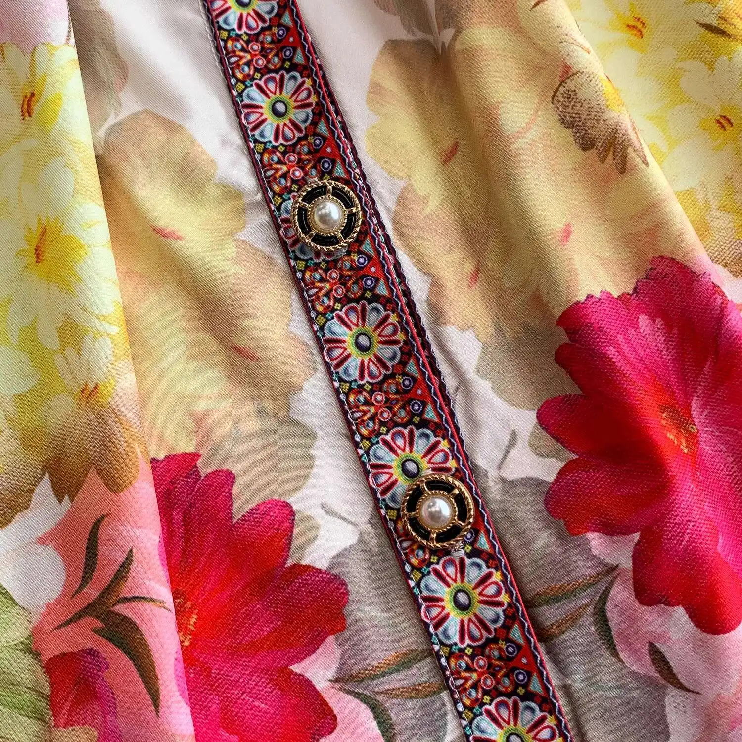 Vintage Retro Floral Maxi Kleid Hemd Frauen Herbst Laterne Langarm Perle Nationalen Graben Böhmischen Kleider Abend Vestidos