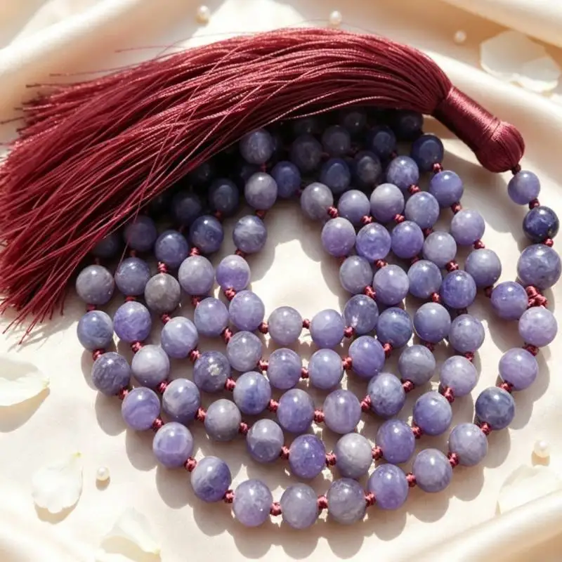 6mm Natural Tanzanite Gemstone 108 Beads Tassel Mala Necklace Ruyi Pray Classic Bless Spirituality Mala Chakra Yoga