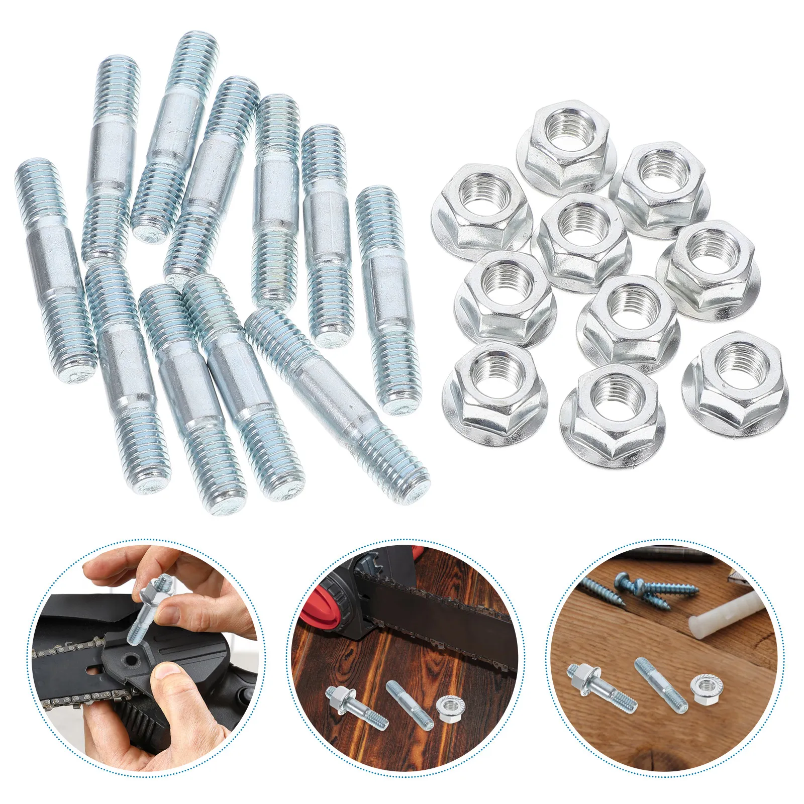 

10 комплектов двусторонних винтов и гаек для цепной пилы, металлические крепежные элементы для ремонта и обслуживания цепной шины, инструмент для обслуживания