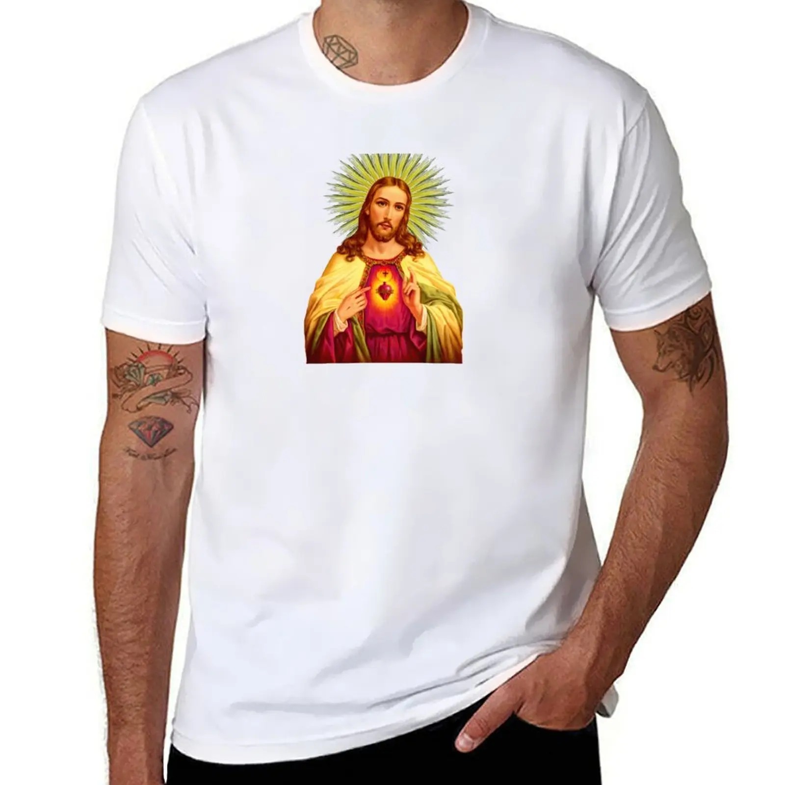 

Sacred Heart of Jesus Catholic Detente Sagrado Corazon de Jesus T-Shirt funny t shirts cotton t shirts for man slim fit T-Shirt