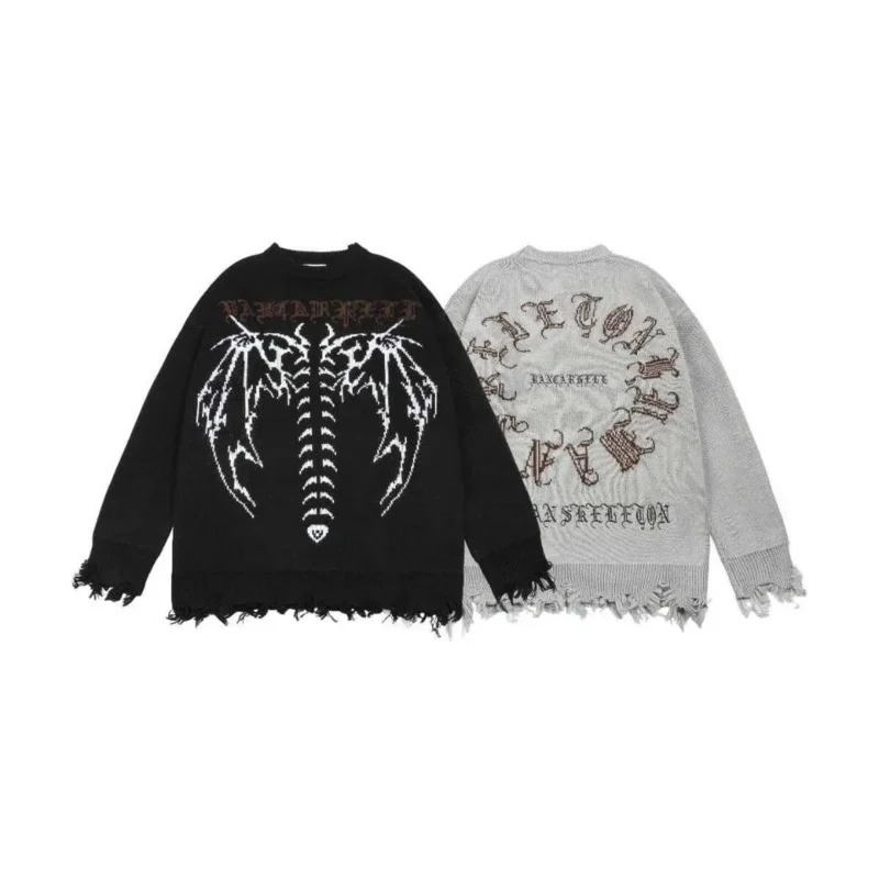 

Gothic Style Sweater For Men's And Women's Letter Jacquard Oversize Loose Sweater Hip-hop Fashion Crew Neck Thick Clothing