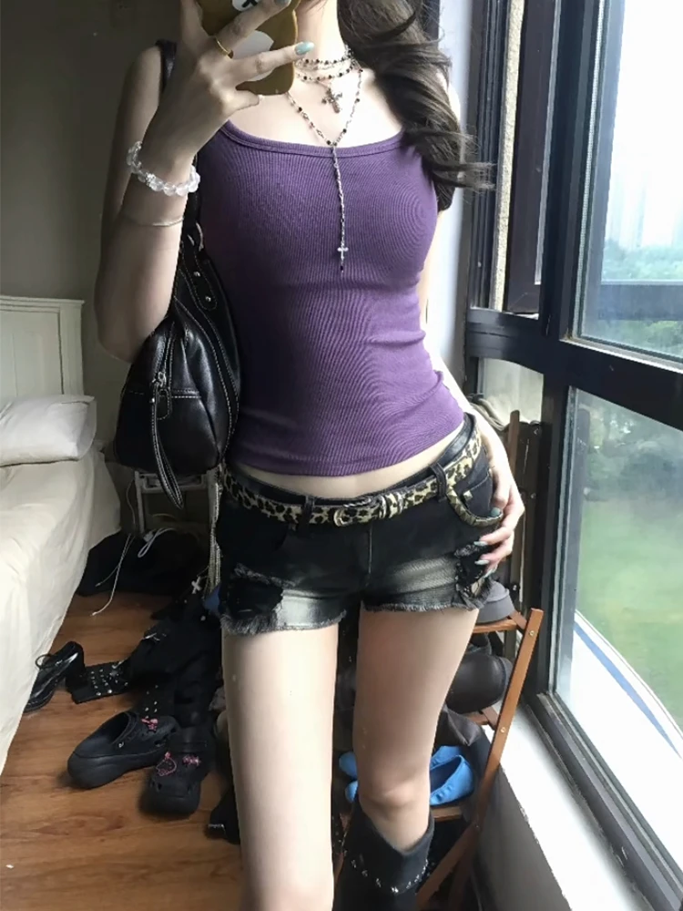 Genayooa Y2k Japanische Tanktops für Damen, schlanke ärmellose Oberteile, amerikanische Retro-Camis-Oberteile, Streetwear-Tanktops, Ästhetische Westen-Oberteile im Stil der 2000er Jahre – Detail 6