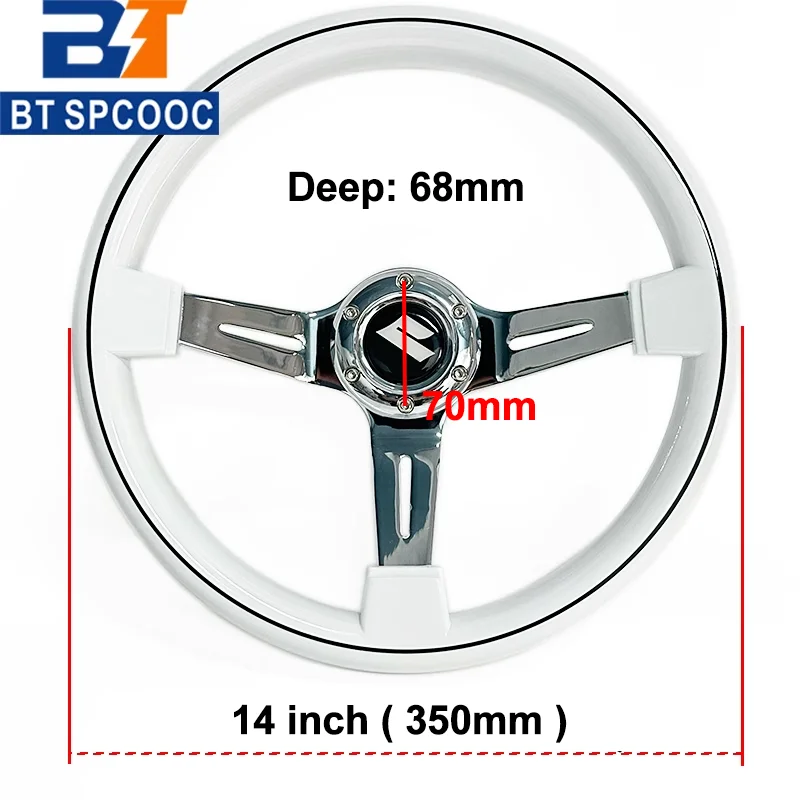 SPCOOC JDM White Classic Steering Wheel With Black Line ABS Sports Car Steering Wheel 14inch 350mm Electroplating For SUZUKI