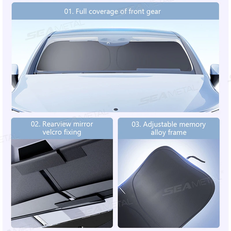SEAMETAL Car Windshield Sunshade Cover Foldable Car Front Window Sun Shade 99.95% UV Block Protection UPF2000+ Car Curtain Cover - view 5
