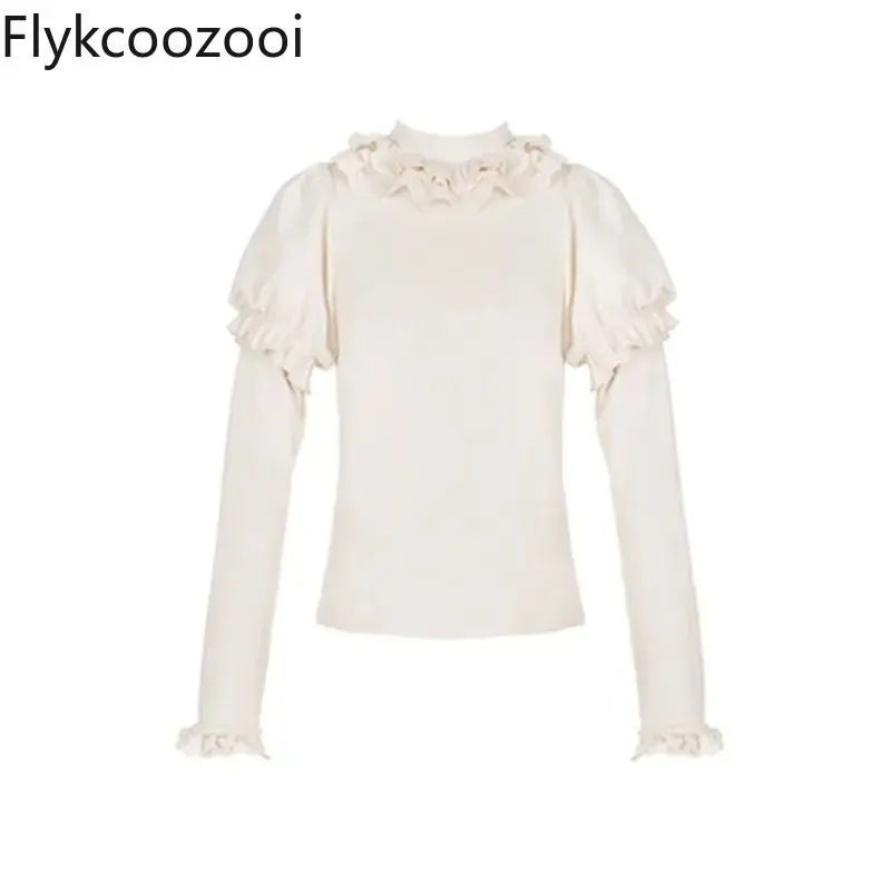 Original Design Lace High Elastic Skin Puffy Sleeve Knit for Fall and Winter Blusa De Frio Feminina  Regulai Fit Sweater Women