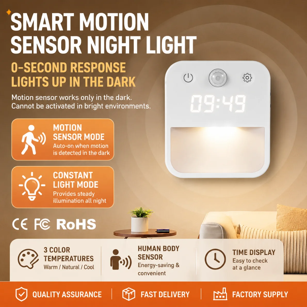 New-style Staircase Step Automatic Senor Floor Lamp , Entrance Hall Wall Lamp, Clock SENOR Night Light