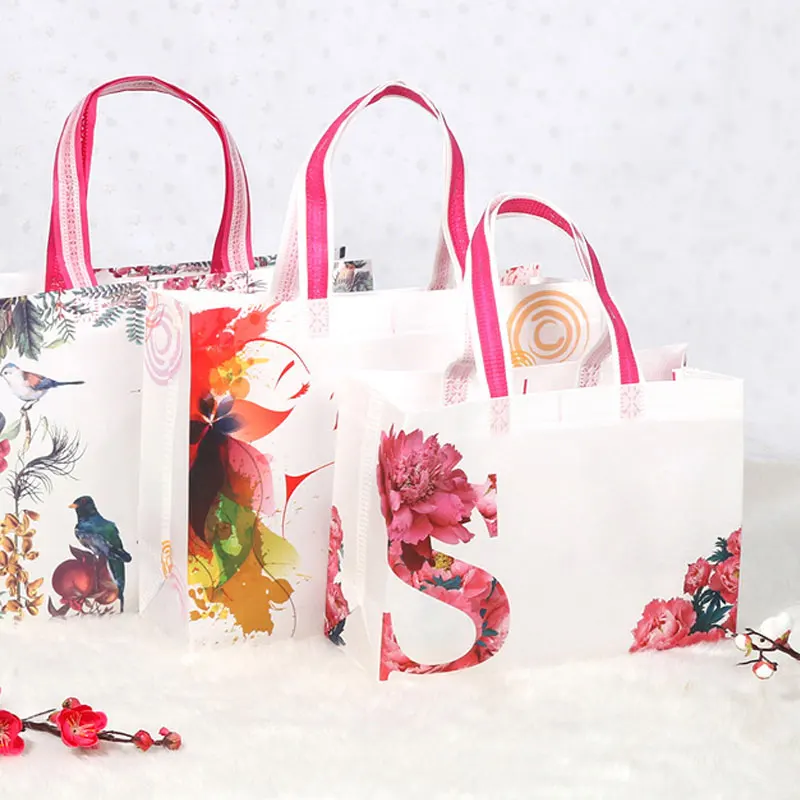 Reusable Shopping Bag Foldable Portable Travel Grocery Storage Bag Flower Printed Non-woven Fabric Eco Tote Bag Pouch Organizer