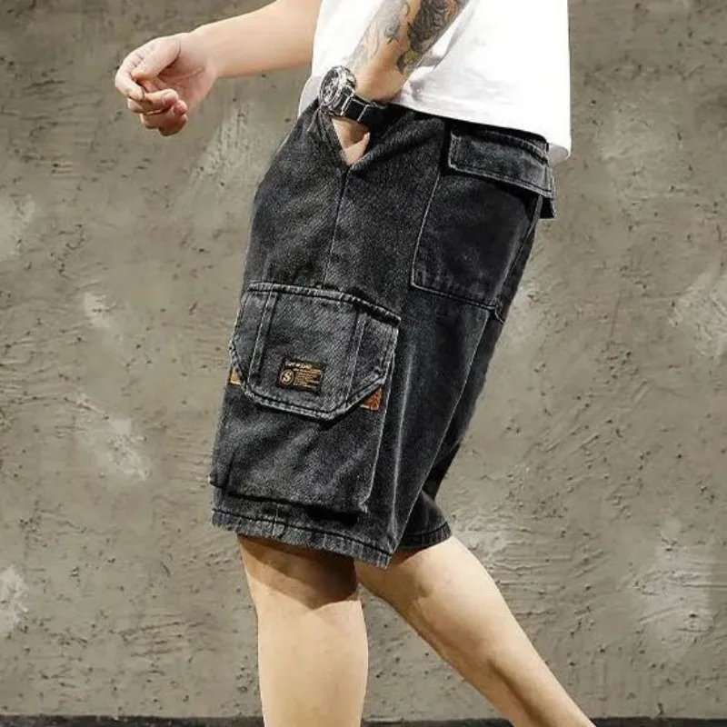 Male Denim Shorts Loose Cargo Baggy Wide Men\'s Short Jeans Pants Drawstring Sale Harajuku Cowboy Vintage Original Y2k Fashion Xl