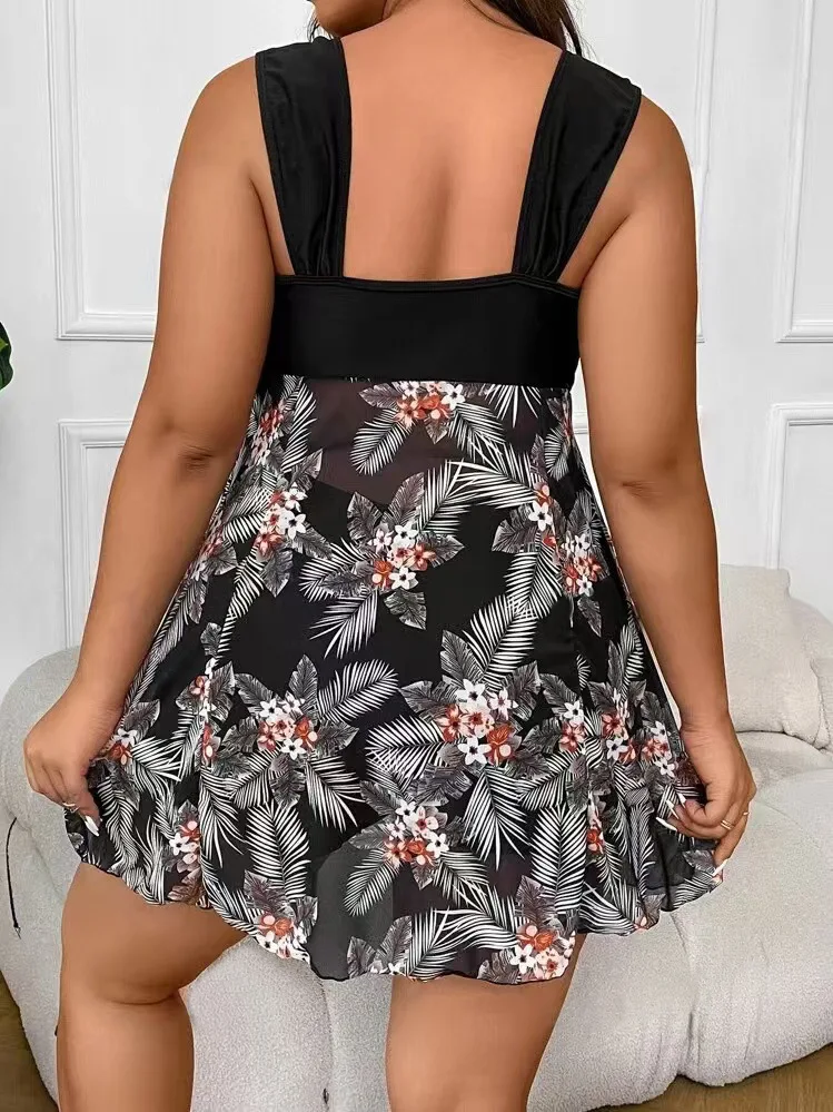 5XL Big Size Swimdress Women High Waist Swimwear Push Up Bikini Sexy Tank Swimsuit Bathing Suit Chubby Tankini Female