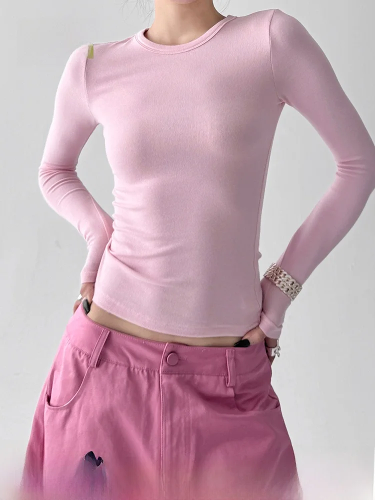 Nznb Round Ne Long Sve Slim Fit Base Irt Simple Sexy Faionable Women's T-Irt Eu…
