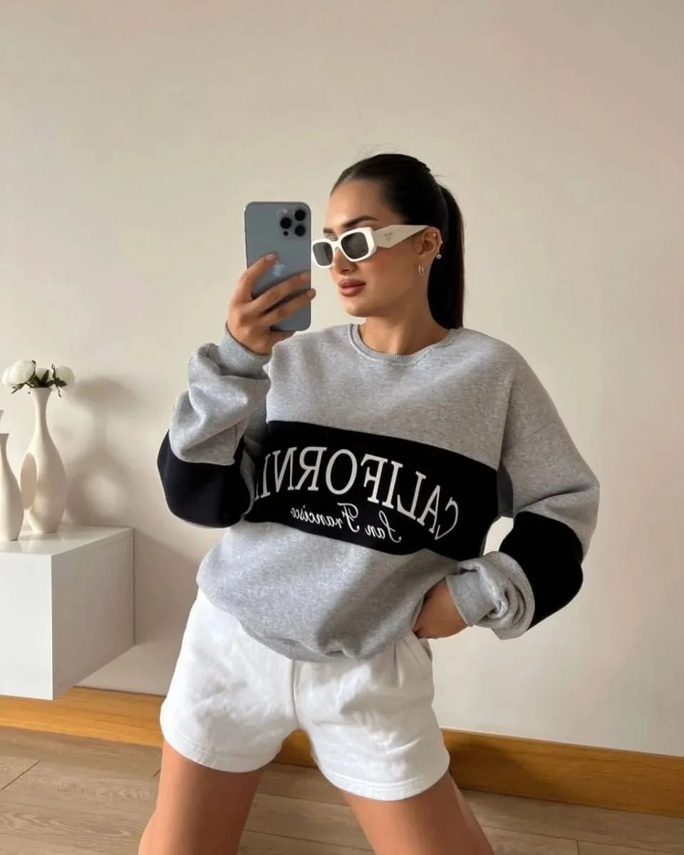 Women American 90s Retro Preppy Style Pullovers Vintage Sweatshirts Oversized Aesthetic Casual Female Korean Streetwear