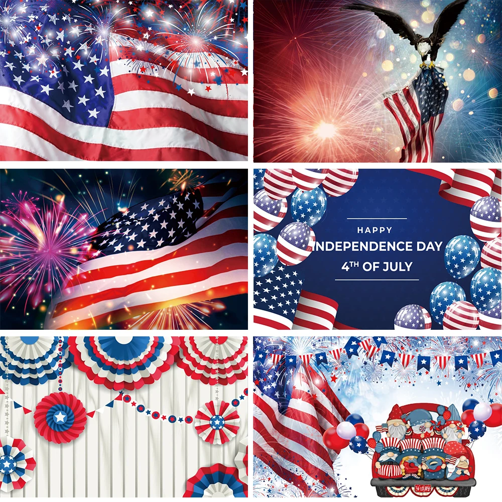 Independence Day American Flag Photography Background Stripes Balloon 4th of July Party Decoratio Backdrop Photo Studio