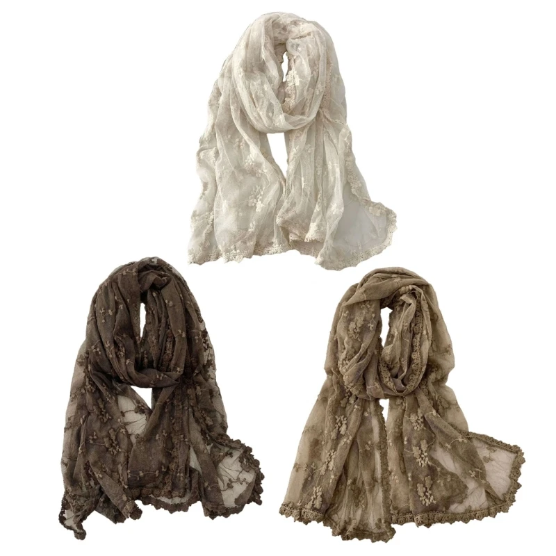 573B Sophisticated Lace Detailing Scarf Glossy Finish Accessory For Office Or Social Event