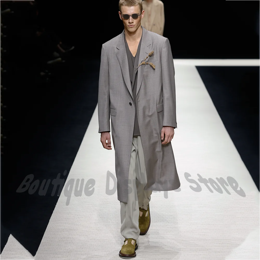 

Handsome Grey Men's Suit Jacket 1 Piece Long Blazer Notch Lapel Loose Fit Formal Streetwear for Fashion Runway Casual Events
