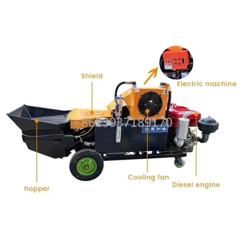 Mini Diesel Concrete Pump Trailer Machine New Hydraulic Pump Accessories 60m Max Vertical Conveying Distance Engine Motor Core