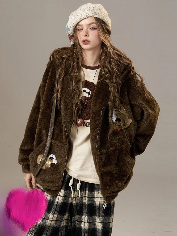 

Пальто женское зимнее свободного кроя с меховым капюшоном, повседневное, бренд Elf Sa, модель Thiened, удлиненное, стандартной длины, из полиэстера