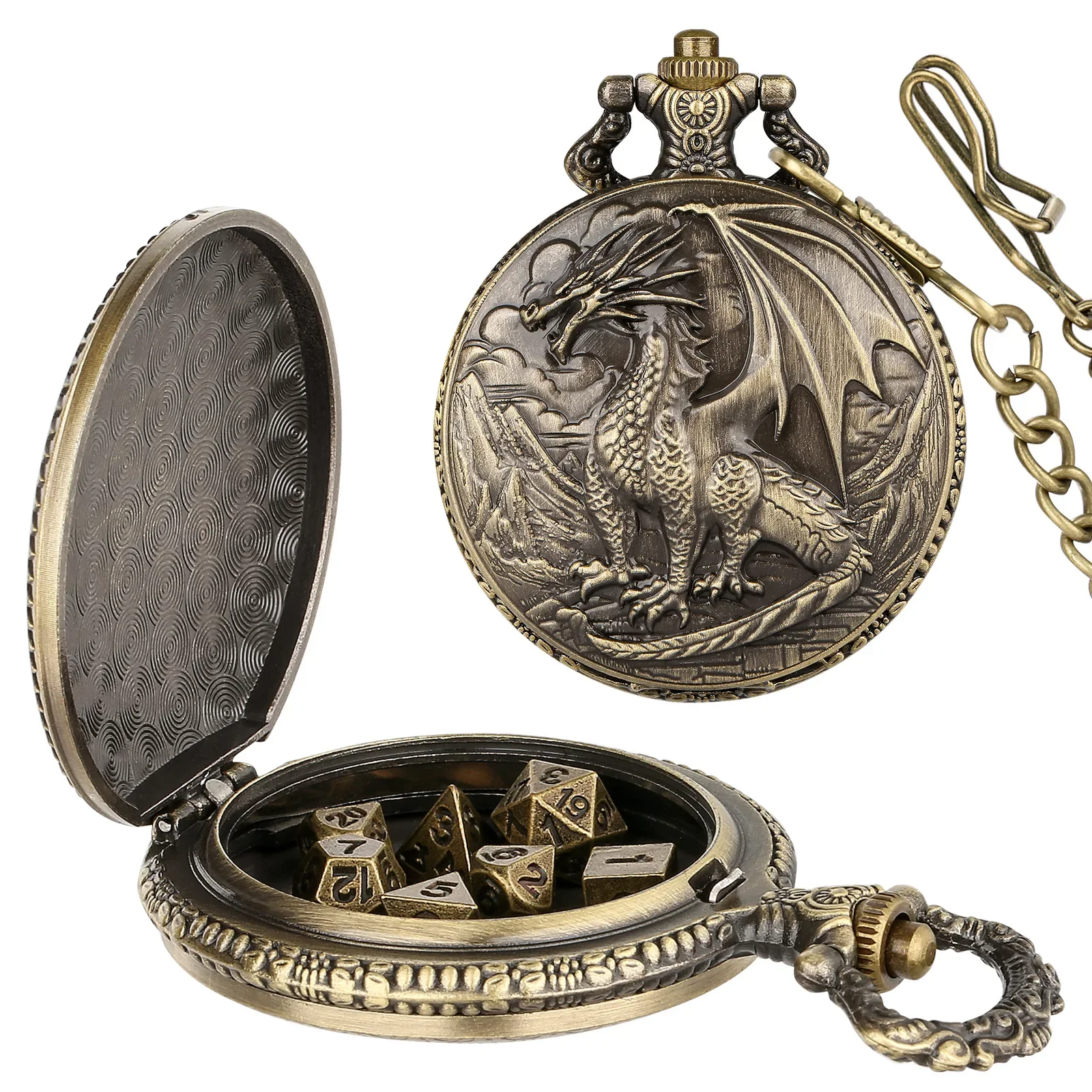 

DND Dice Jewelry Dragon Pocket Watch Case металлические кубики Ретро Western Dragon Pocket Watch box мини-металлические кубики поясная цепочка DND Dice