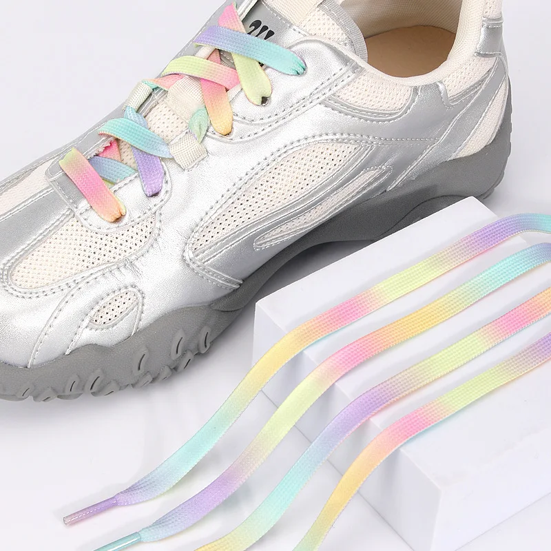 Tie Dye Gradient Color Shoelaces Men's and Women's Basketball Sports Shoes Flat Shoelaces Creative Color Flat Shoe Laces
