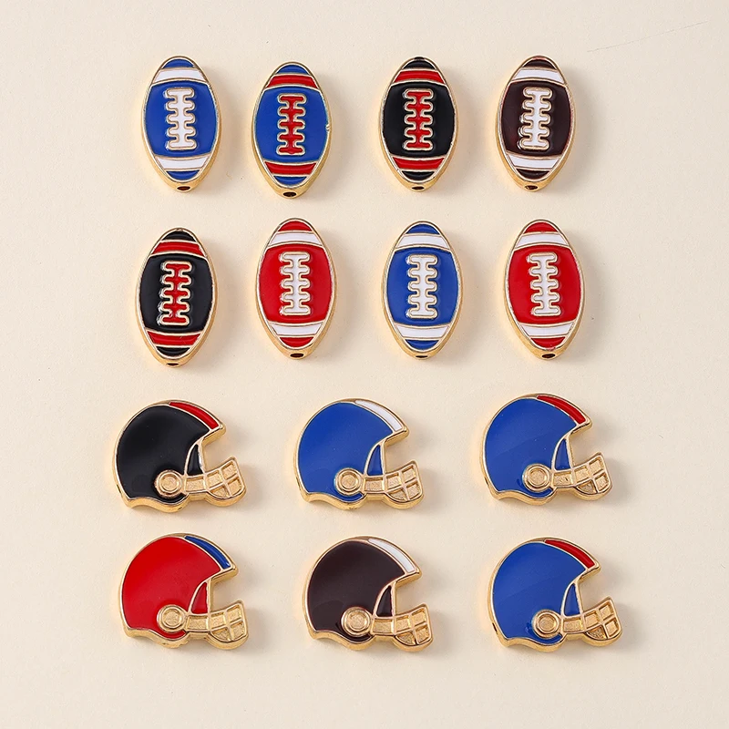 10pcs Enamel Rugby Volleyball Sports Helmet Charms Earring Pendant for Making DIY Keychain Necklace Jewelry Accessories