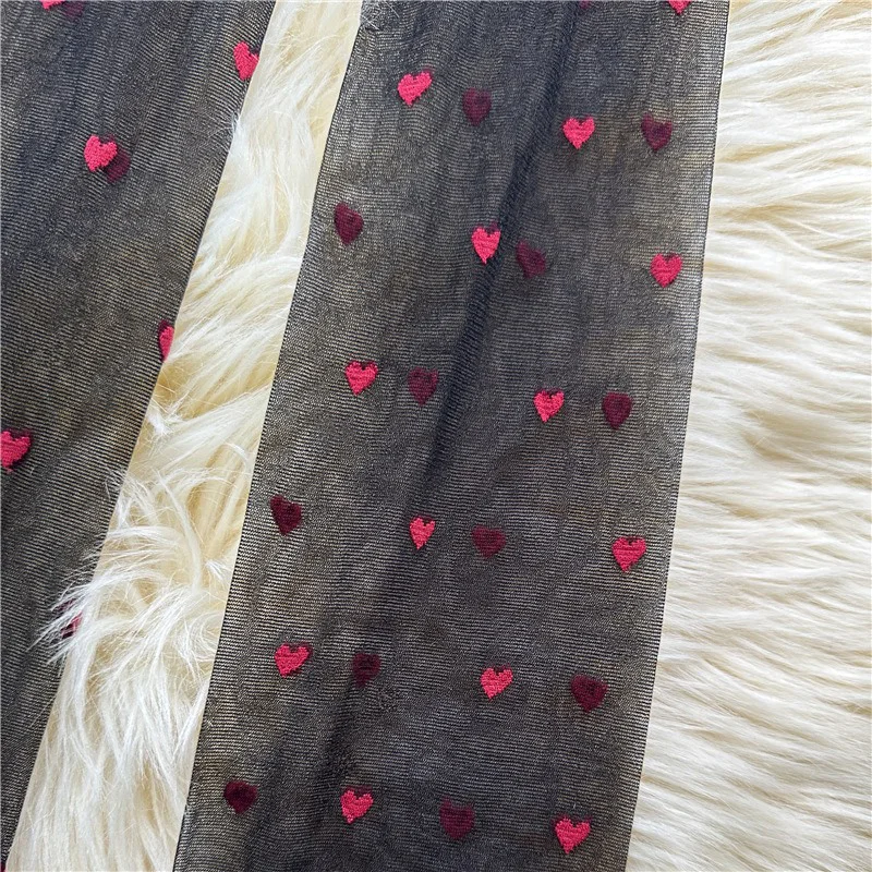 JK Cute Women's Love Heart Pattern Sheer Tights-Hollow Out High Waist Pantyhose Lolita Style Design for Valentine's Day