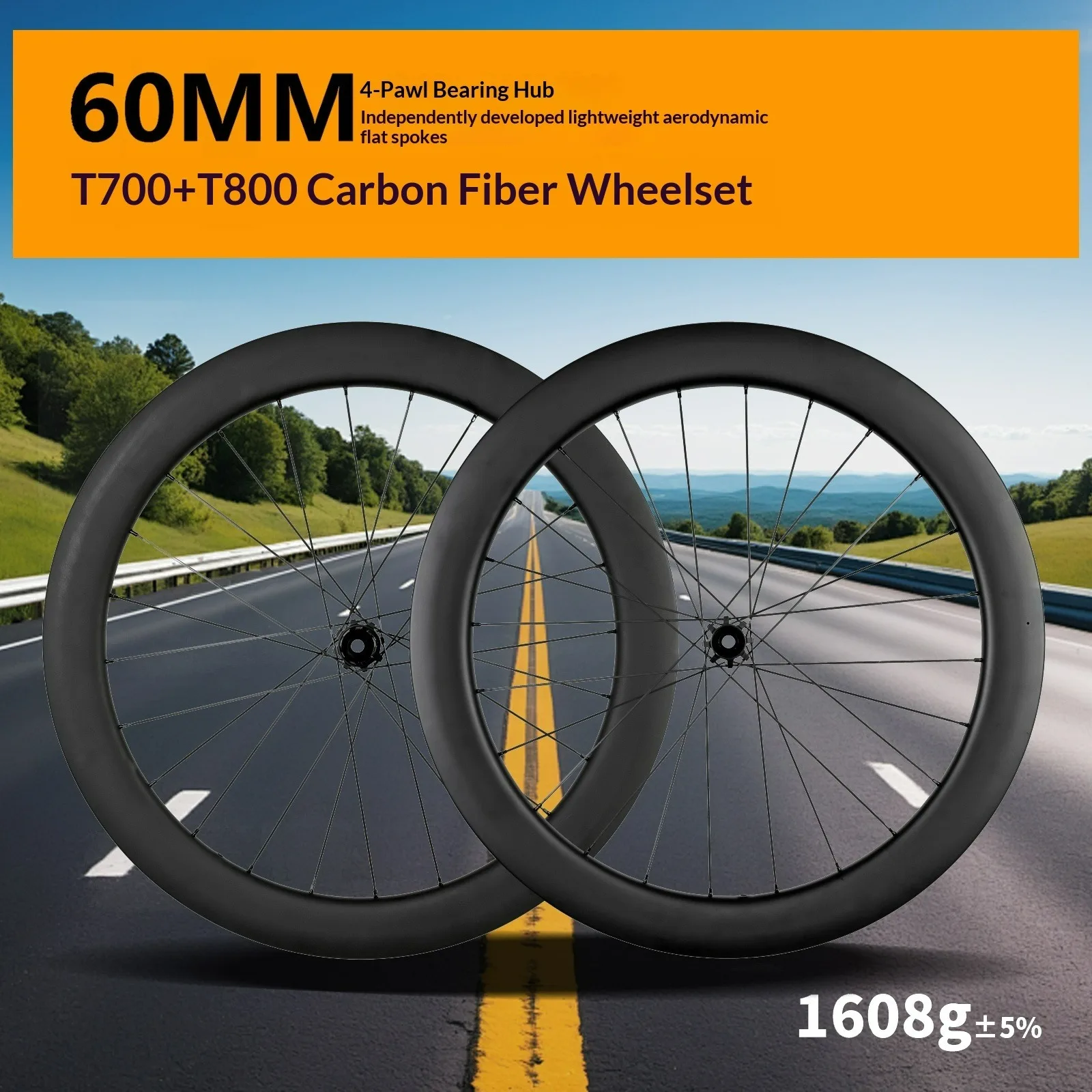 

Great Value 700C High-Profile Carbon Disc Brake Wheelset (T700+T800 Carbon, 120 Click