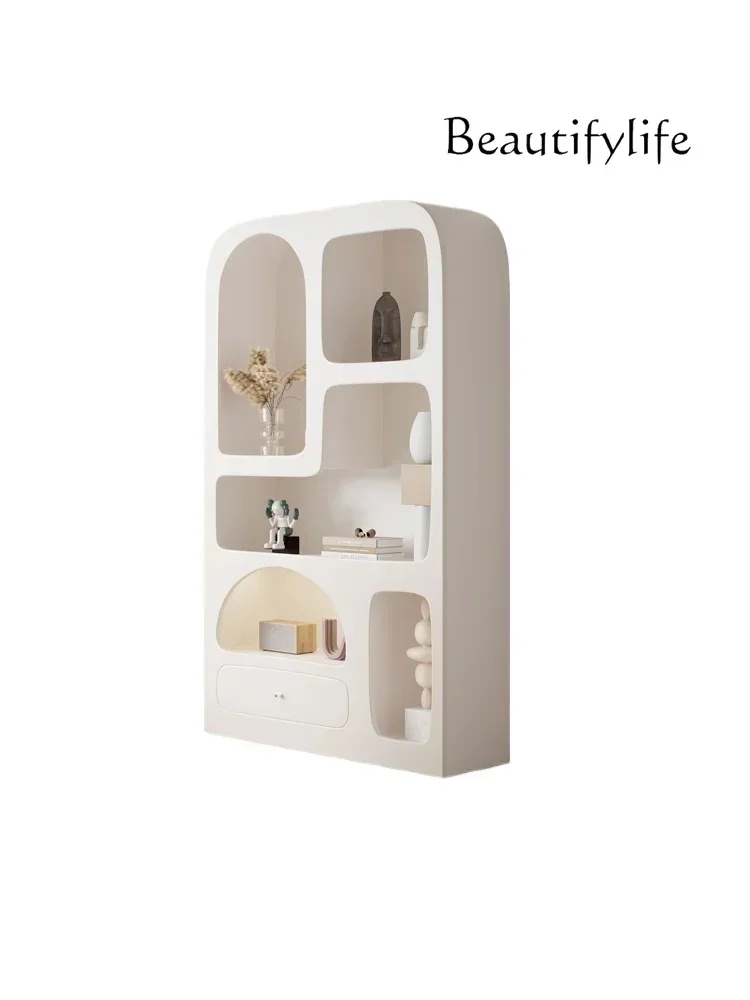 Cream Wind Bookcase Light Luxury Shelf Floor Storage Cabinet Living Room Bookcase Simple Cave Cabinet