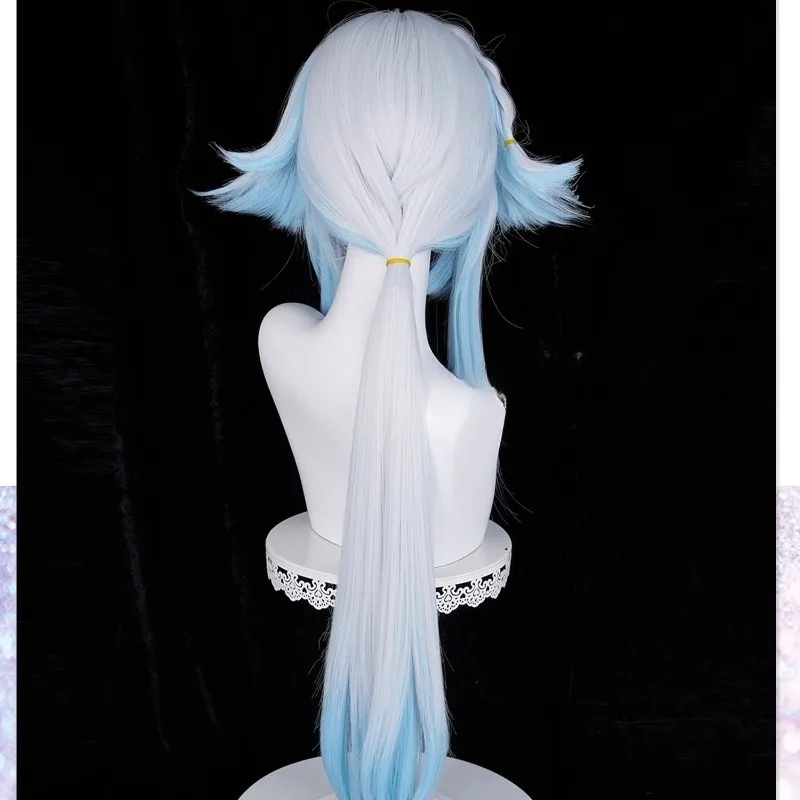 세리드라 코스프레 가발 혼카이 스타 레일 블루 그라데이션 롱 실버 그레이 스트레이트 헤어 블런트 앞머리 여성 소녀 카니발 가발