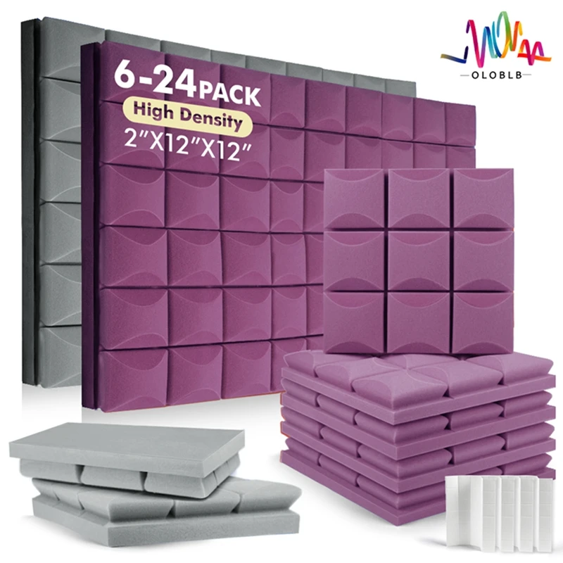 

6/12/24Pcs Pack Acoustic Foam Panels, 2"X 12" X 12"Sound Proof Wall Pad, Self Adhesives Sound Absorbing Material For Home Studio