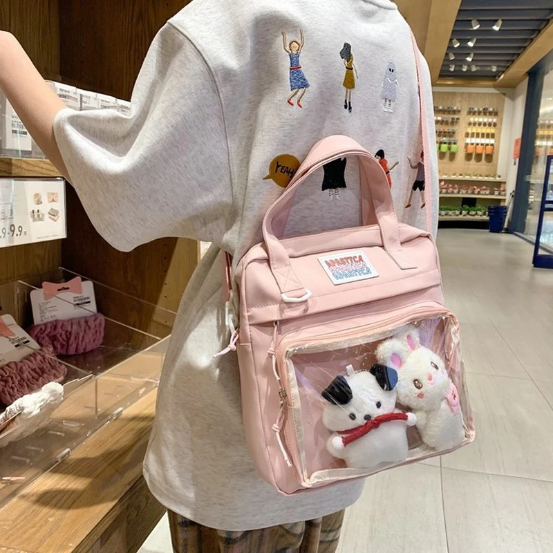 

Japanese Style Kawaii Crossbody Bags For Women Transparent Bag For Doll Itabag Girls Letter Print School Bags Nylon Handbags Sac