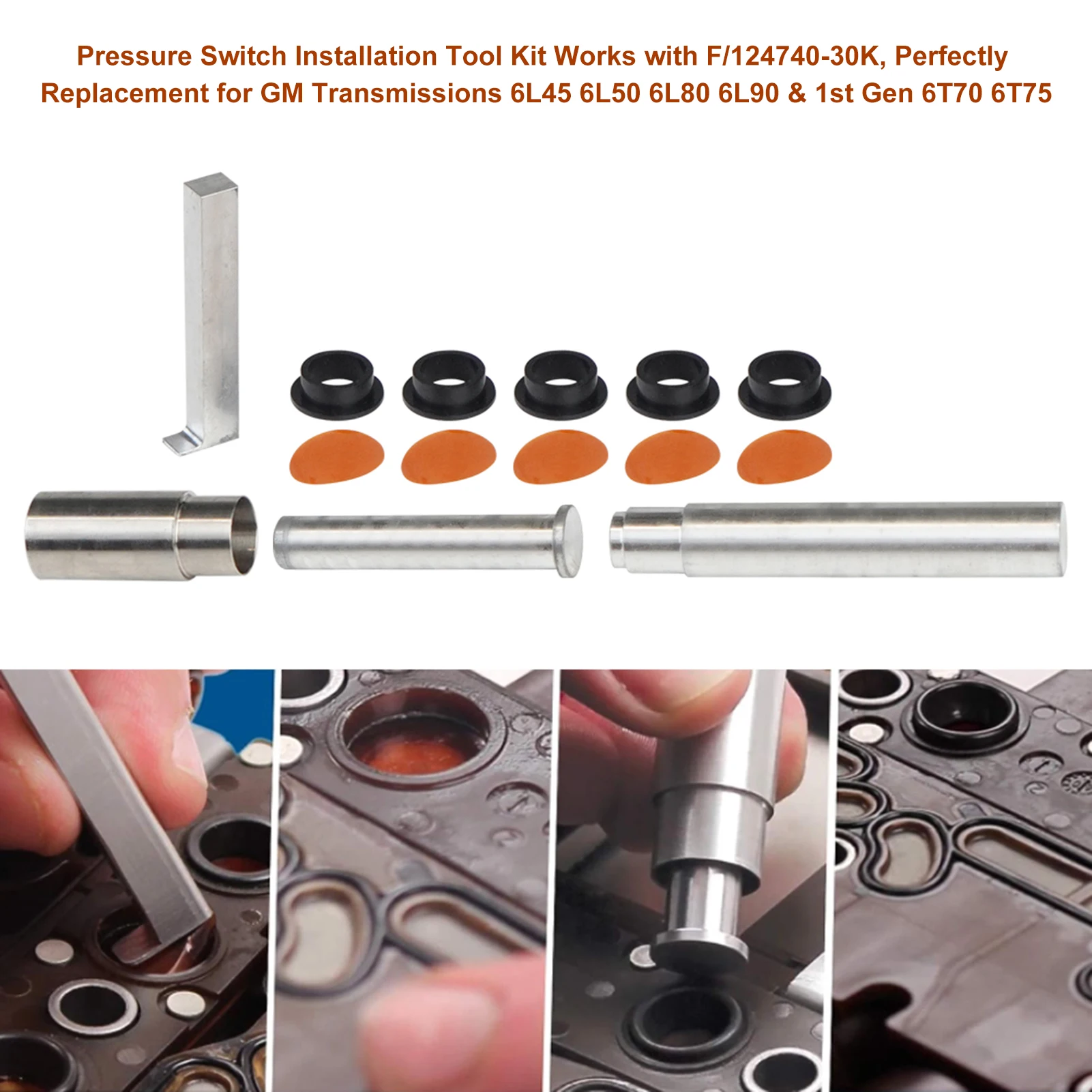 El kit de herramientas de instalación de interruptor de presión funciona con F/ 124740 -30K para transmisiones GM 6L45 6L50 6L80 6L90 y 1a generación 6T70 6T75