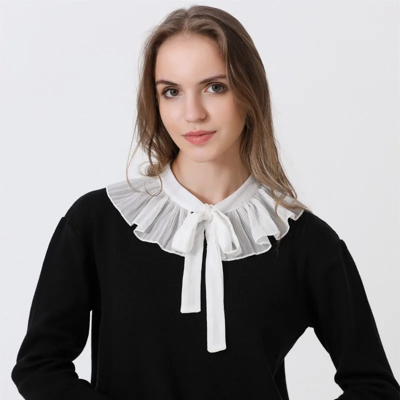 여자 여름 드레스 셔츠 여성을위한 분리형 칼라 어깨 랩 작은 케이프 가짜 칼라 흰색 레이스 거짓 칼라