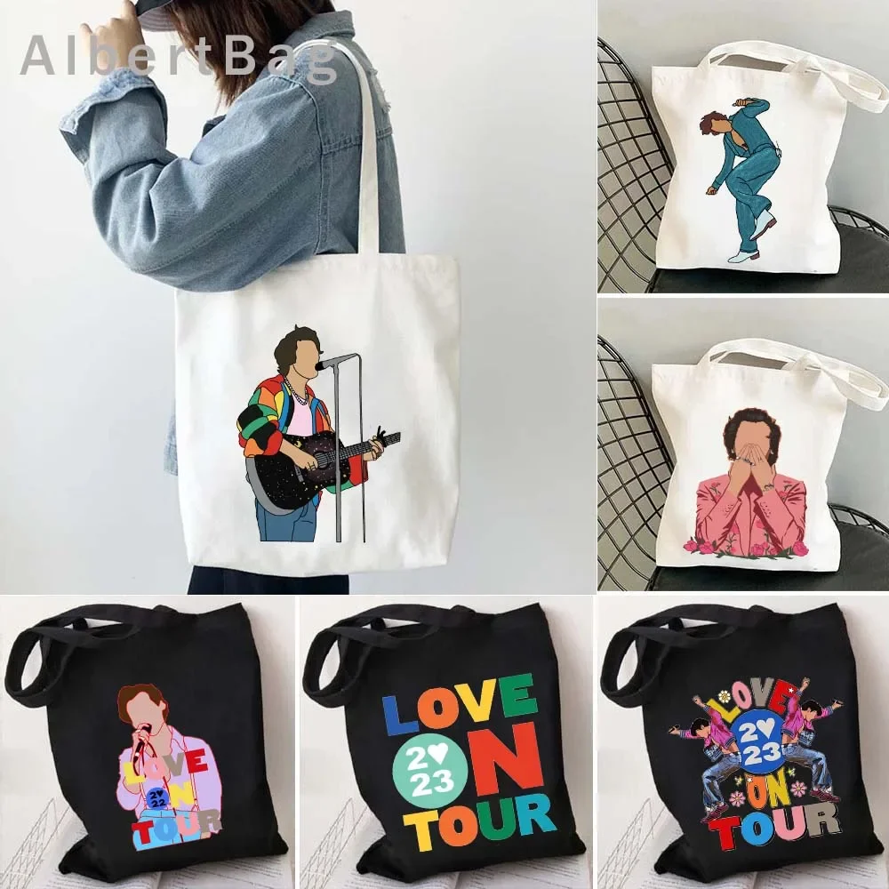 Fashion Love On Tour Floral Shopping Tote Canvas Bag Sunflower Shopper Harry Cotton Cute Fans Gift Shoulder Bags Cartoon Handbag