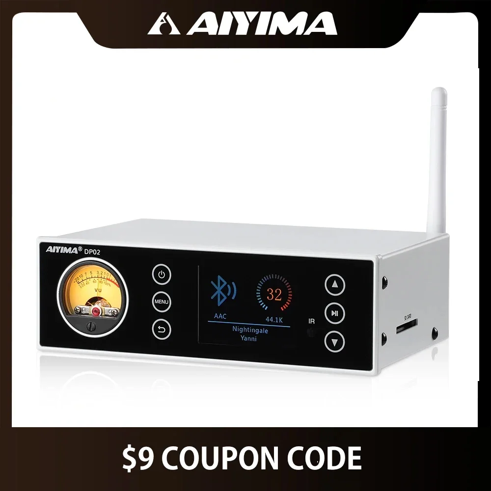 AIYIMA DP02 HiFi AKM4493 Decoder Bluetooth 5.1 Digital Player Preamp DSD512 OLED Display VU Meter USB  OPT COA SD for Amplifiers