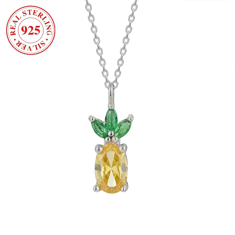 

925 Sterling Silver Fruit Series Colorful Zirconia Pineapple Pendant Women's Necklace Hypoallergenic Fashion Women's Jewelry