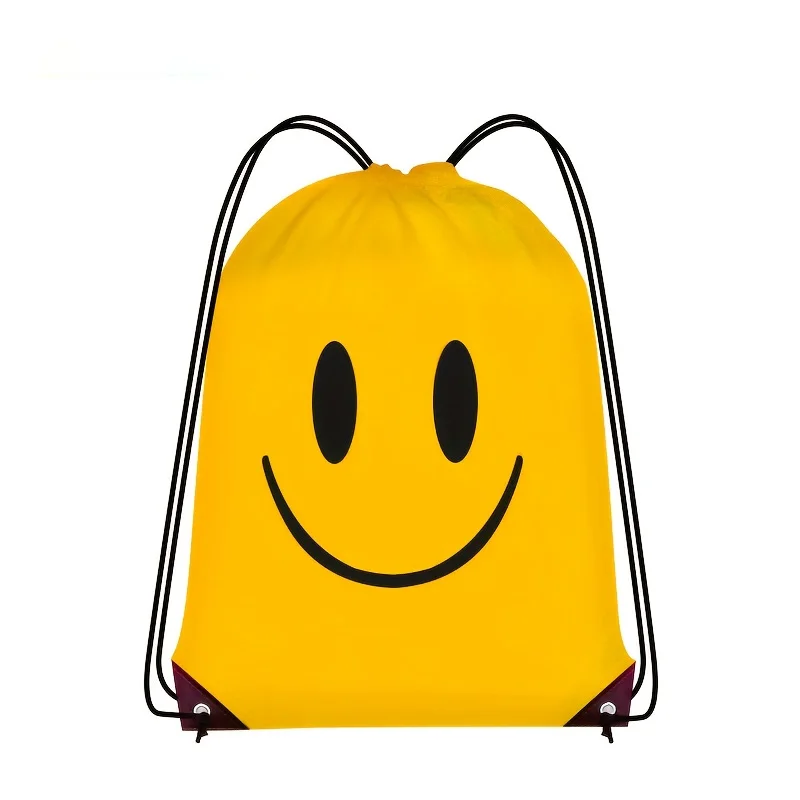 1PcsSmiley Face Drawstring Backpack Large Capacity Sports Gym Sackpack Yellow & Rose Red 2 Colors Unisex Travel Bag