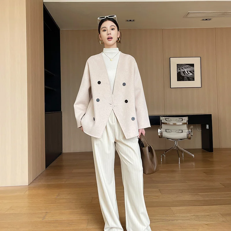 2025 Women\'s 100% Cashmere Thick Double sided Jacket Classic Multi functional Fashion Suitable for Business