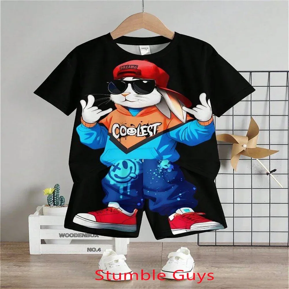 Fashion Brand Bear Tshirt Set Kids Summer Anime Clothes Tracksuit Boys Girls Tops One Piece Cartoon Sonic 2pcs Short Sleeve