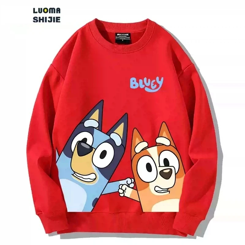 2024 New Bluey Animation Surrounding Parent-Child Clothing Cartoon Bingo Group Teqili Hoodie Custom Cotton Loose Children Gift