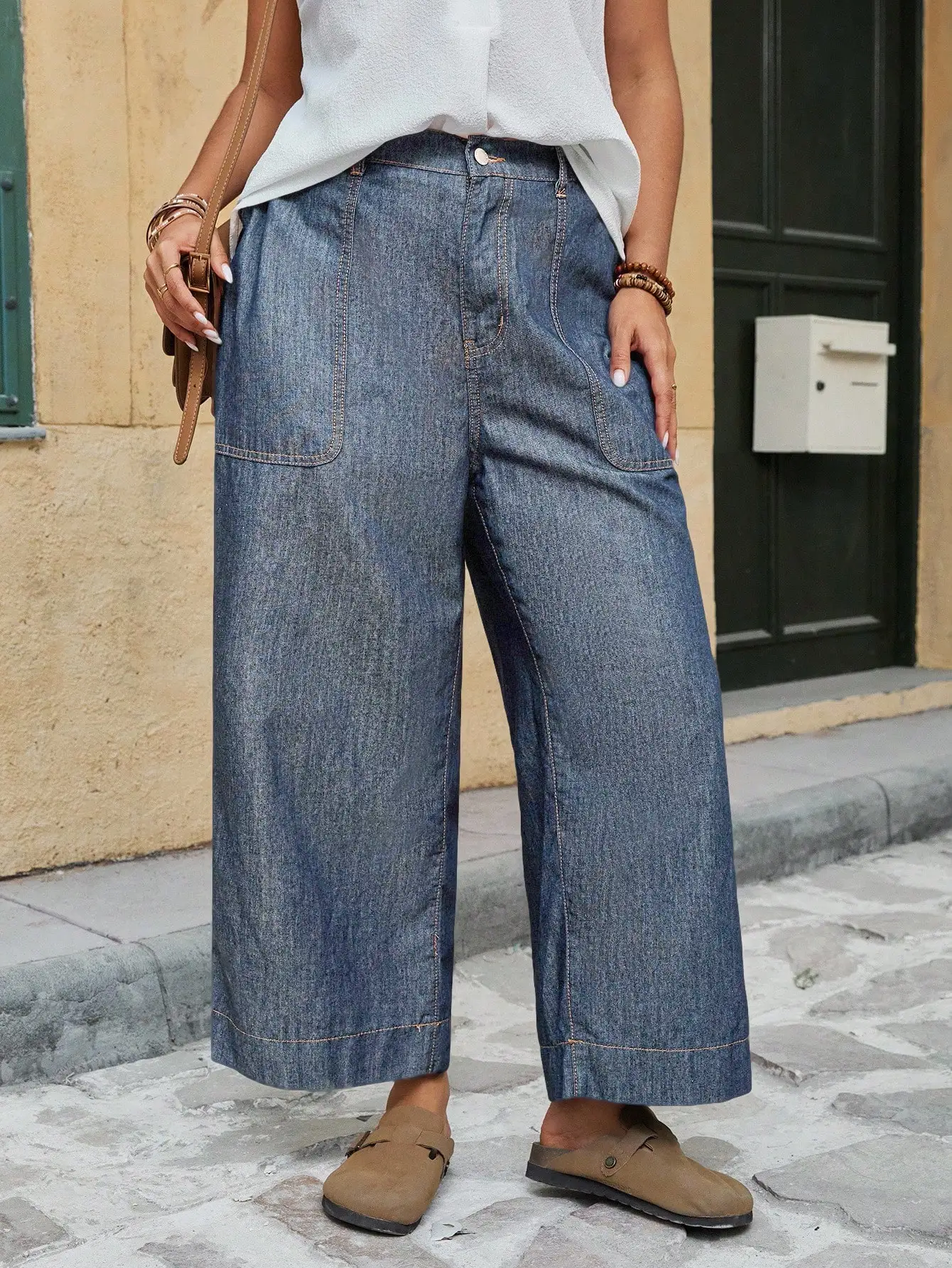 Vaqueros Anchos y Holgados con Bolsillos Delanteros, Pantalones Casuales de Mezclilla para Verano