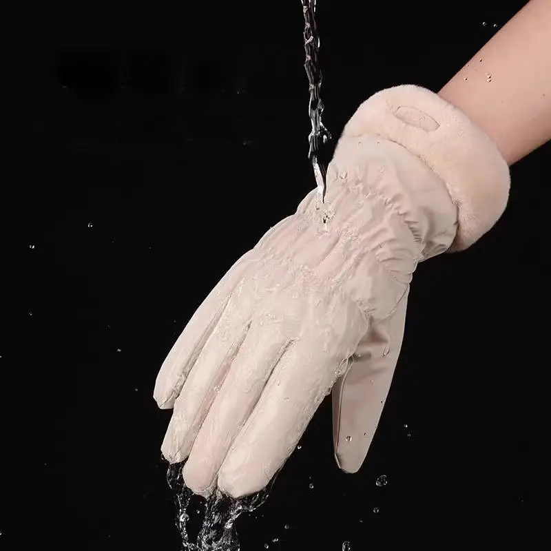 قفازات تزلج دافئة لمنع البرد والثلج للنساء شتاء قطيفة مقاومة للماء تعمل باللمس لركوب الخيل في الهواء الطلق وتسلق الجبال