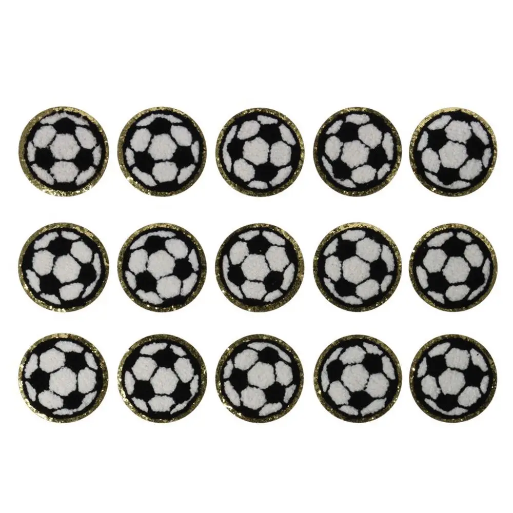 Gold Edges Soccer Ball Patch Soccer Ball Cotton Chenille Fabric Iron On Patch Football shape Sports Patches Repair Patches