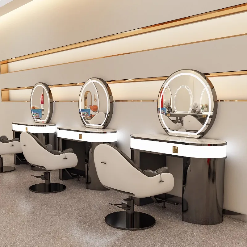 Perm and dyeing trendy table hairdressing mirror barber shop integrated with cabinet hair salon special double-sided mirror